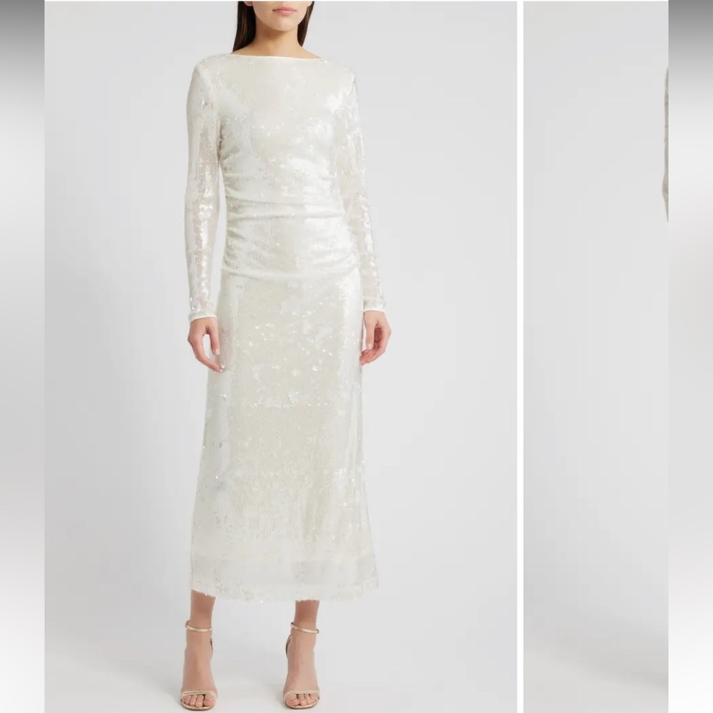 Wayf -Kieran Sequin Cowl Back Long Sleeve Cocktail Dress